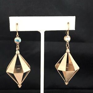 Vintage 1980s Brushed Gold Tone Earrings Aurora Borealis Crystal Dangle - 1J